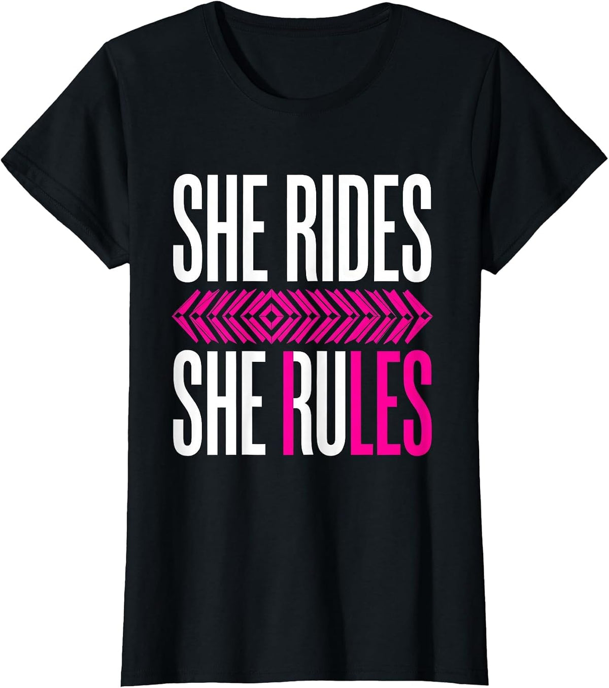She Rides She Rules Motorcycle Design T-Shirt - Black
