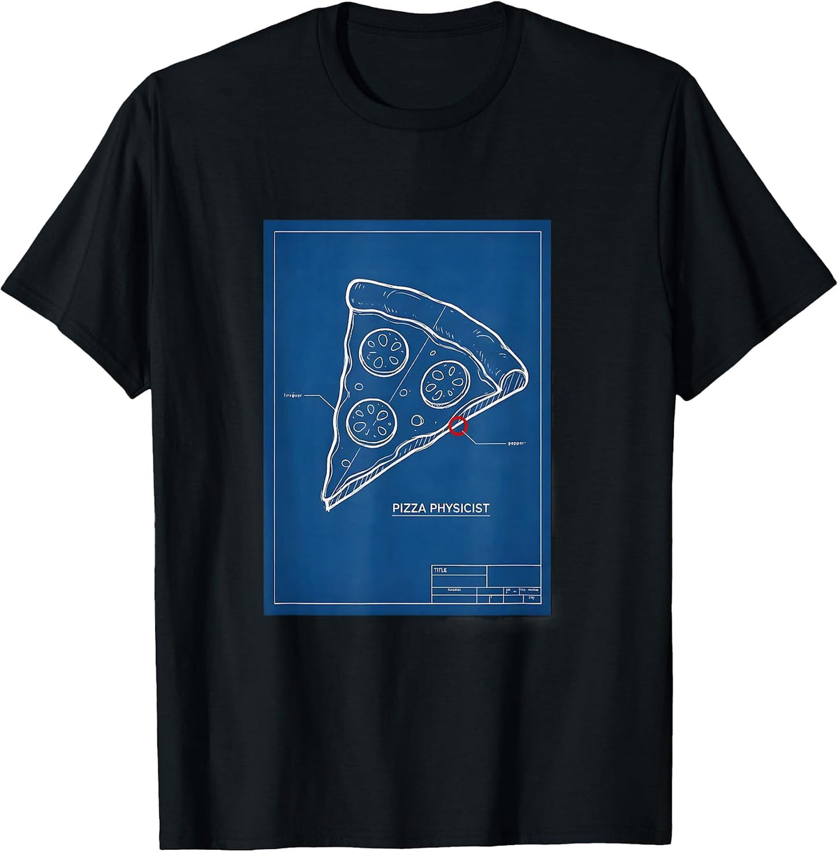 Men's Pizza Physicist Technical Blueprint Food Humor Graphic T-Shirt - Black