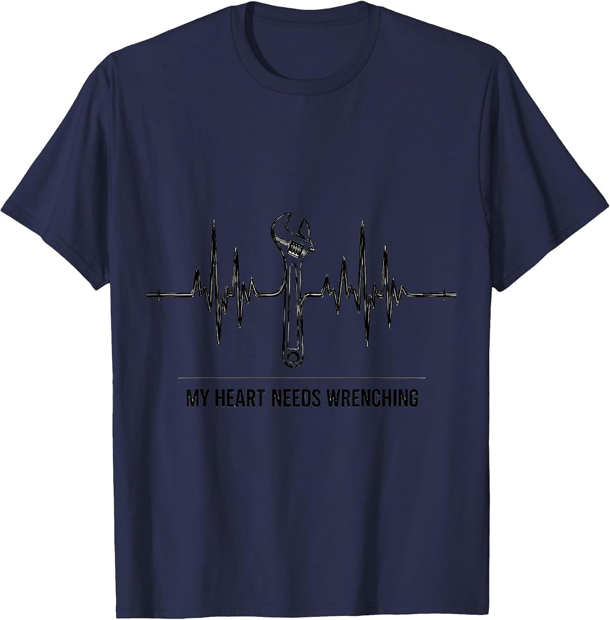 Men's My Heart Needs Wrenching Funny Car Guy Auto Mechanic T-Shirt - Navy Blue