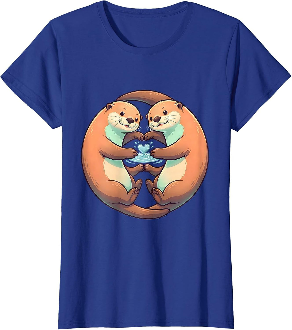 Women's Rounded Sea Otters Cute Kawaii Couple Valentine T-Shirt - Royal Blue
