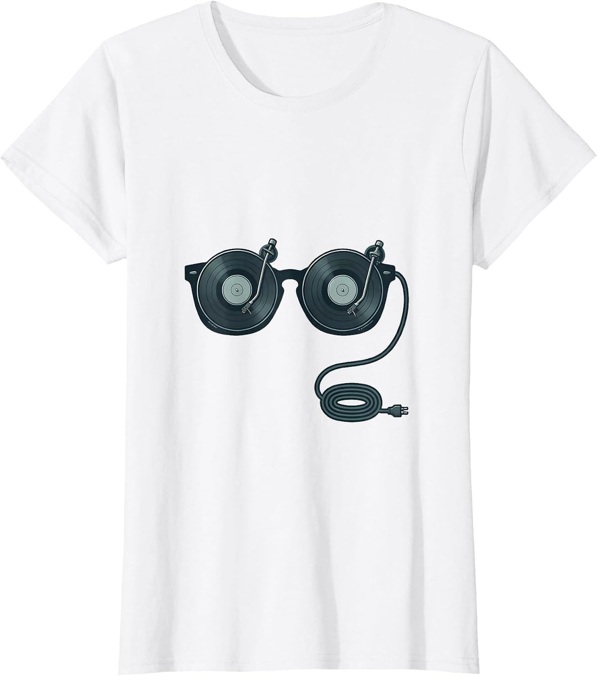 Women's Turntable Glasses Minimalist EDM Rave Music Lover T-Shirt - White