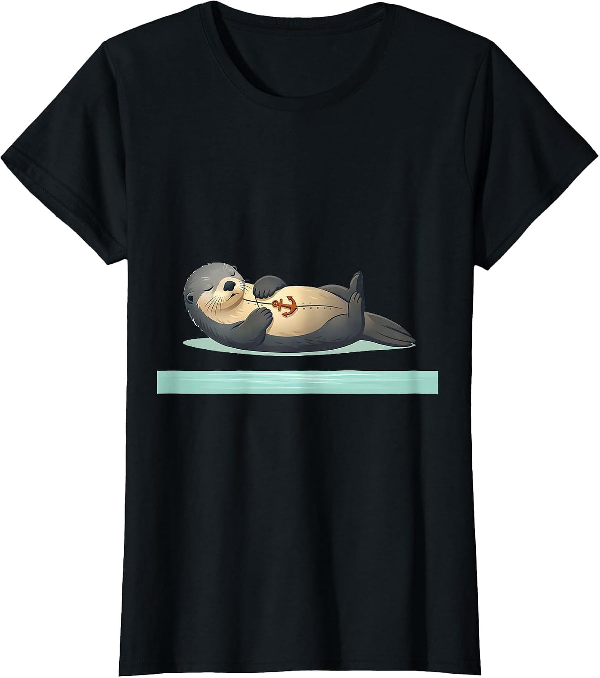 Sea Otter Anchor Pajama Humor Sleepwear T-Shirt - Black