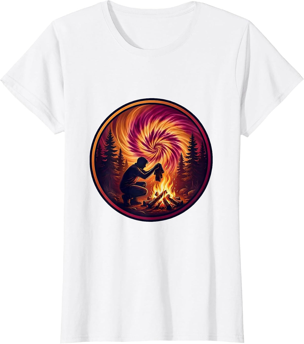 Women's Tie Dye Campfire Forest Graphic T-Shirt - White