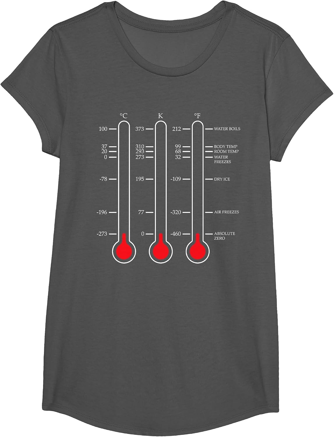 Absolute Temperature Zero Science Celsius Kelvin T-Shirt - Girls Asphalt Grey