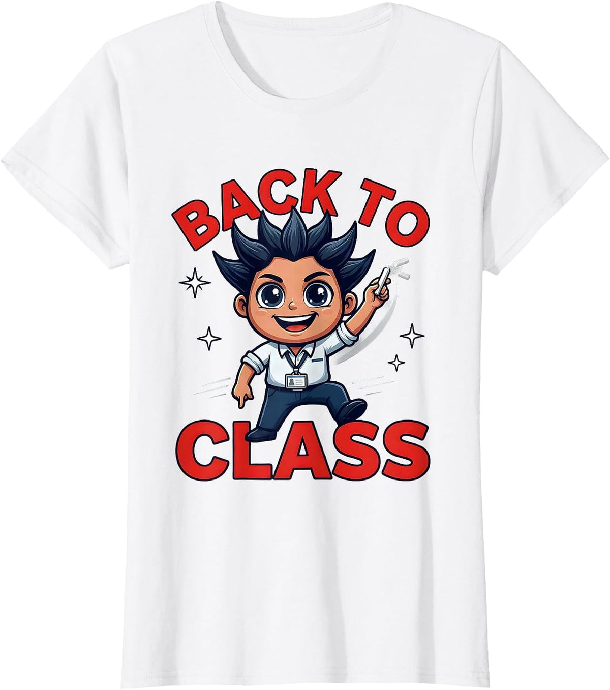 Women's BACK TO CLASS Funny Teacher Cartoon Back to School T-Shirt - White