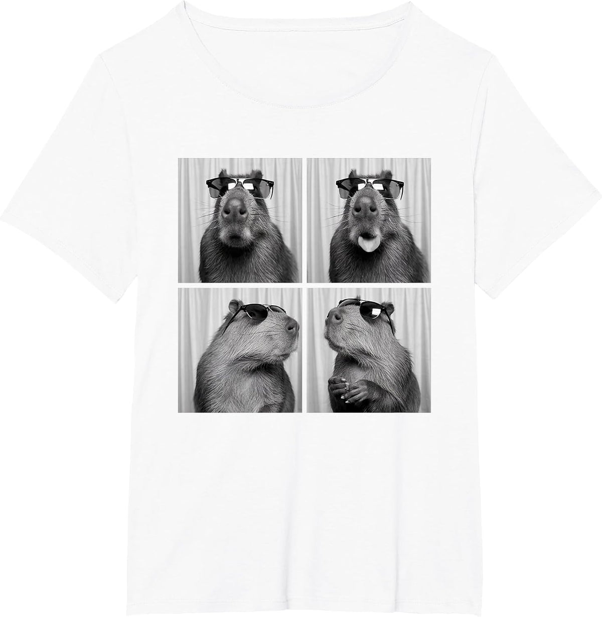 Funny Capybara PhotoBooth with Sunglasses, Capybara Photo T-Shirt - White