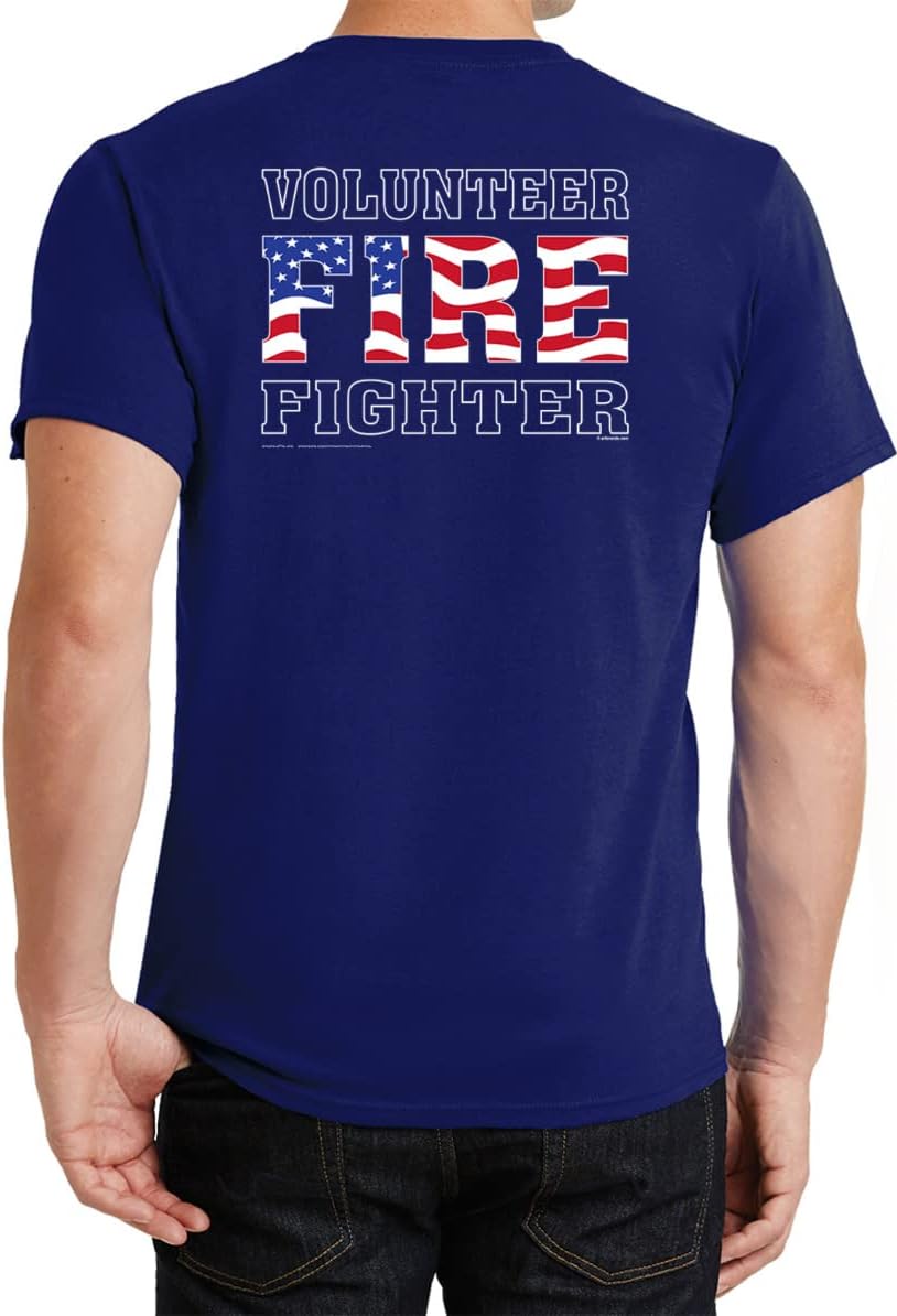 Buy Cool Shirts Volunteer Firefighter US Flag T-Shirt Front and Back - Navy