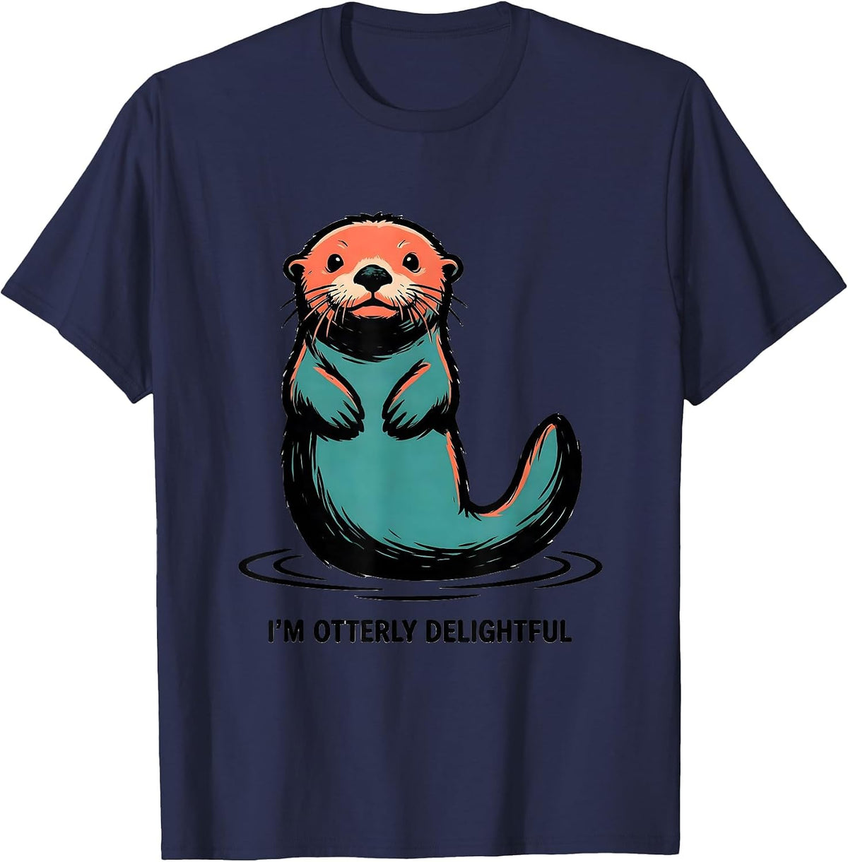 Men's I'm Otterly Delightful Funny Sea Otter Lover Pun Humor T-Shirt - Navy Blue