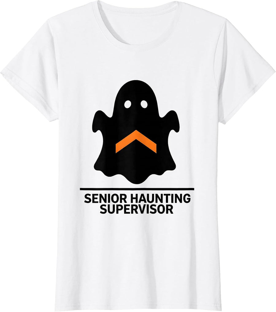 Women's Senior Haunting Supervisor Funny Para Normal Activities T-Shirt - White