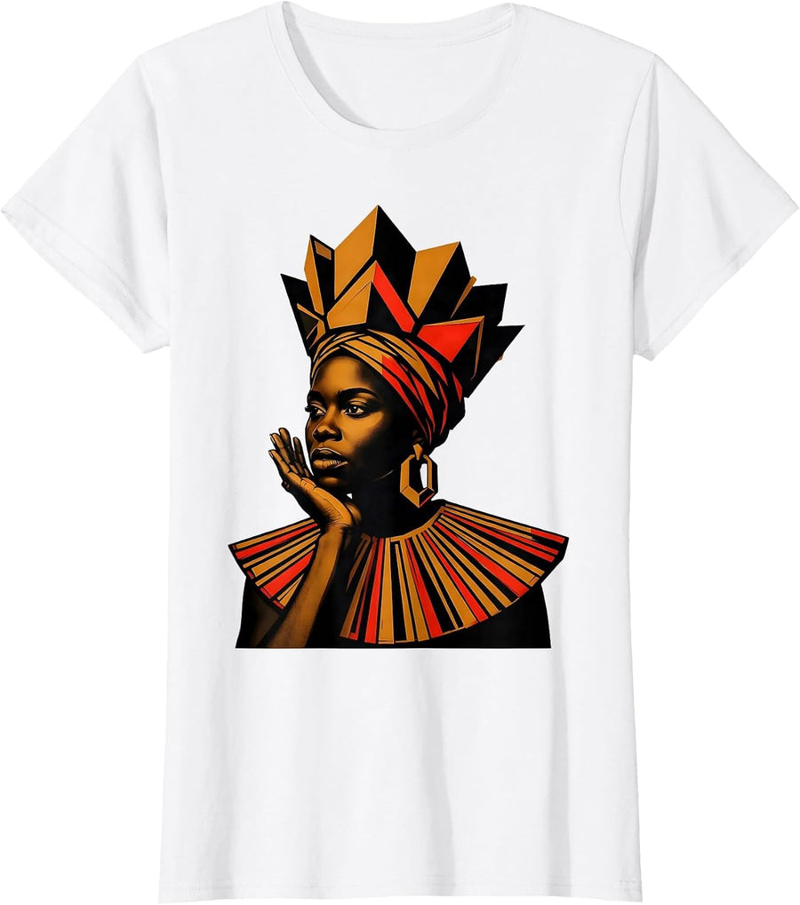 Women's Black Woman Pride Stencil Graphic Headwrap Empowerment T-Shirt - White