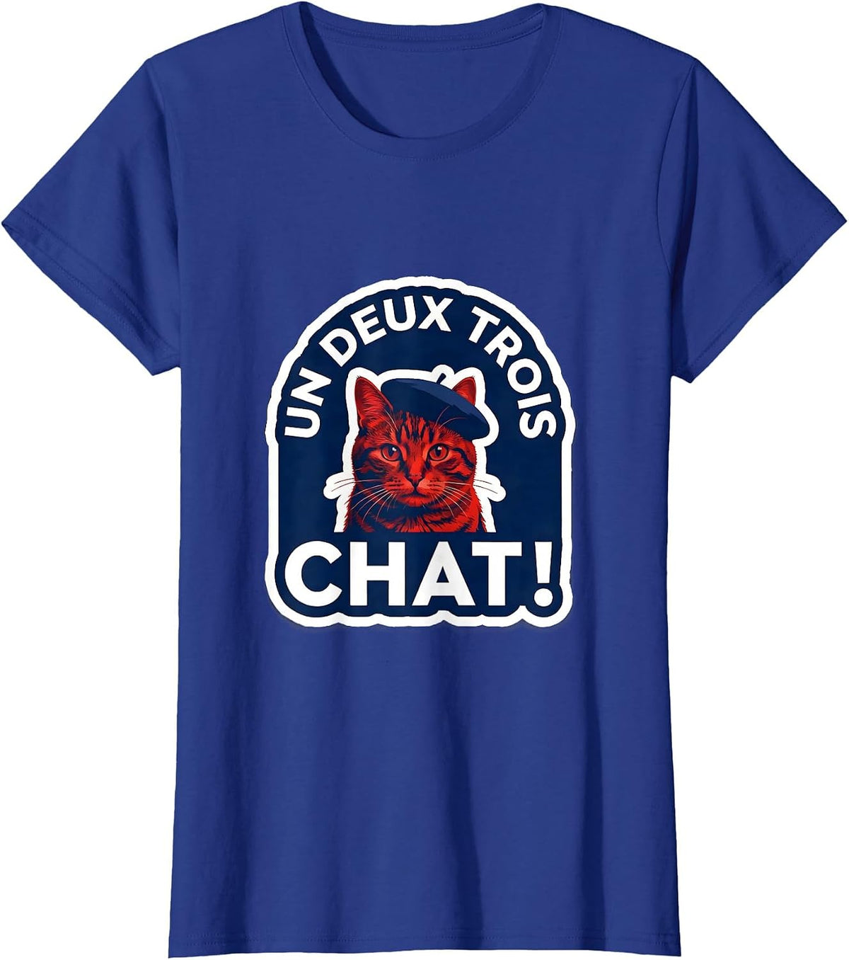 Women's Un Deux Trois, Chat! Funny Francophile Cat Lover Gift T-Shirt - Royal Blue