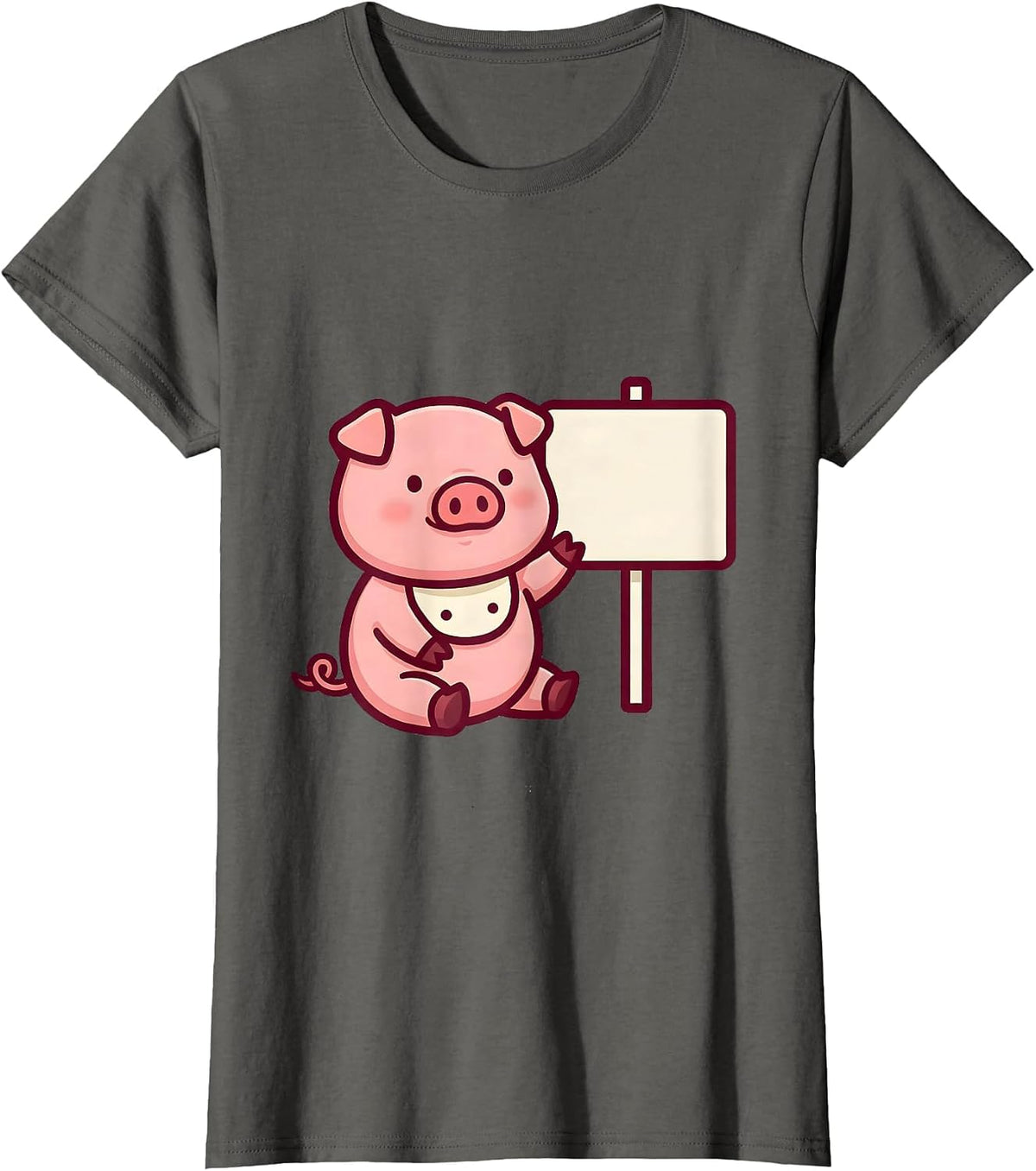 Women's Chibi Pig Kawaii Cute Pig Lover Halloween Costume T-Shirt - Asphalt Grey