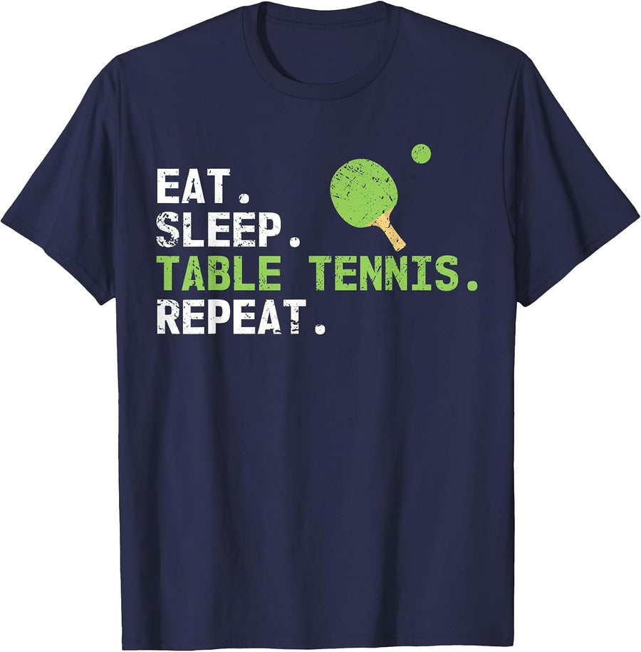 Eat Sleep Table Tennis Repeat Funny Sport Ping Pong Player T-Shirt - Navy Blue
