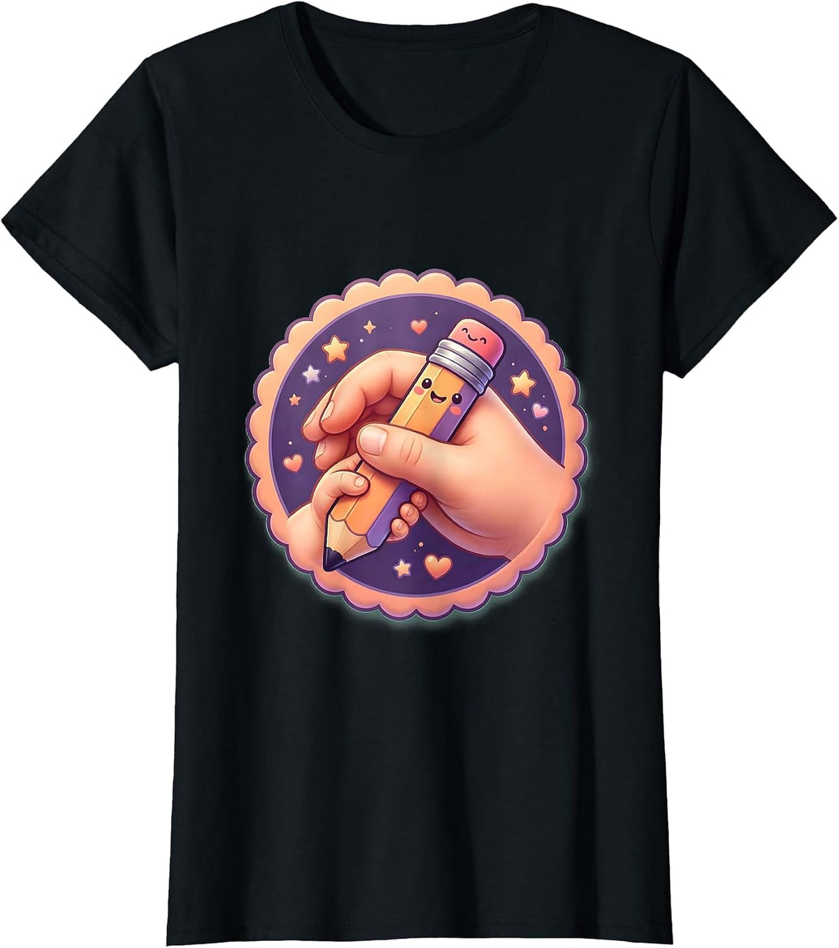 Women's Sped Teacher Hands Guiding Pencil Grip Illustration T-Shirt - Black