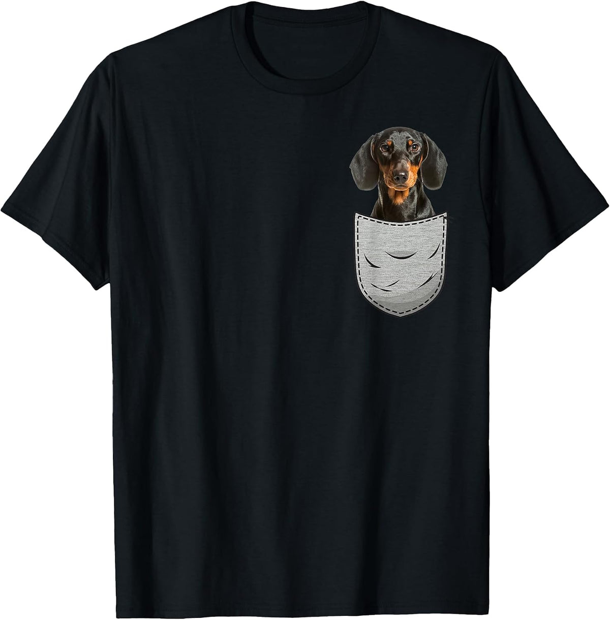 Dachshund Cap Dachshund Chest Bag Pocket Dog Owners T-Shirt - Black