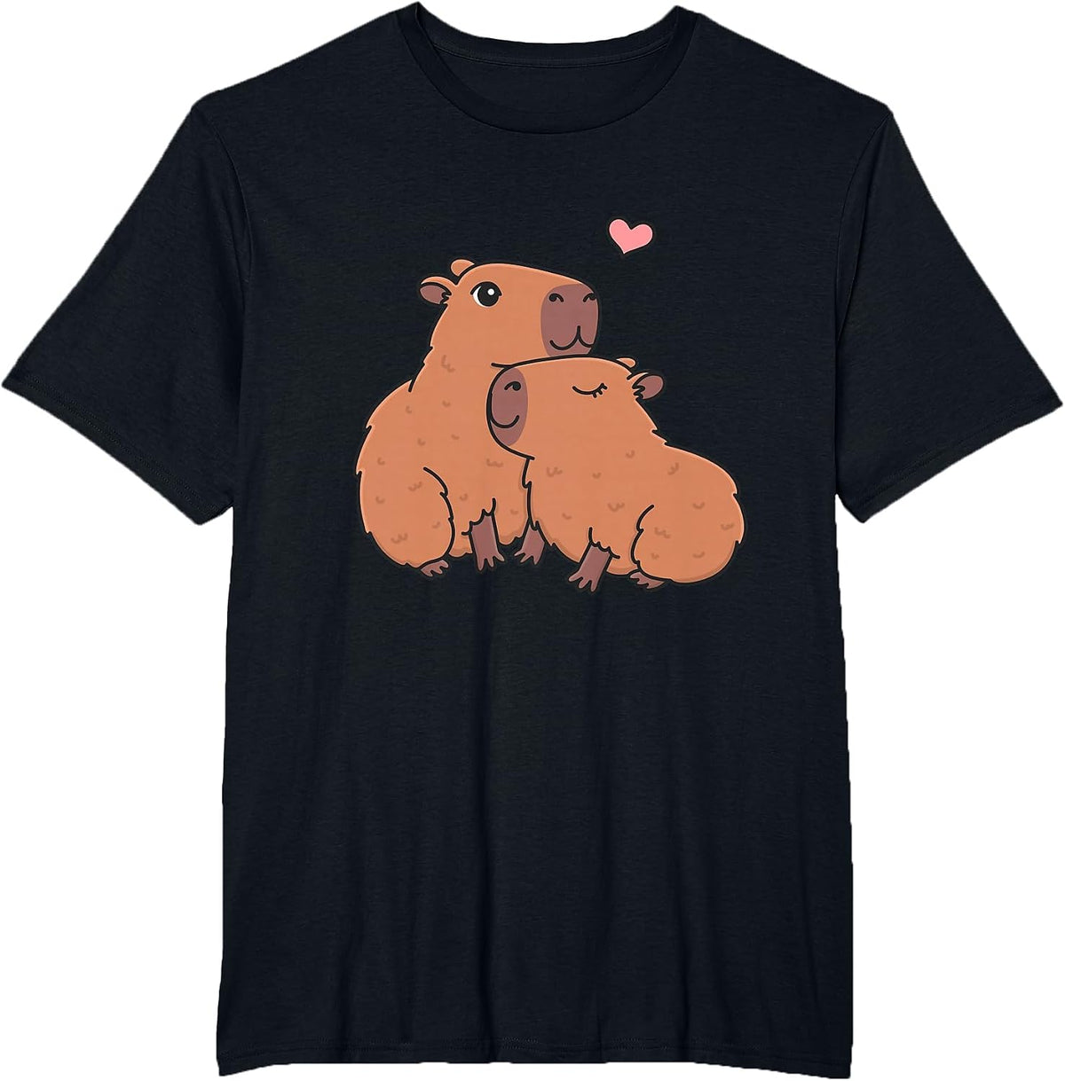 Love Heart Couple Capybara T-Shirt - Black