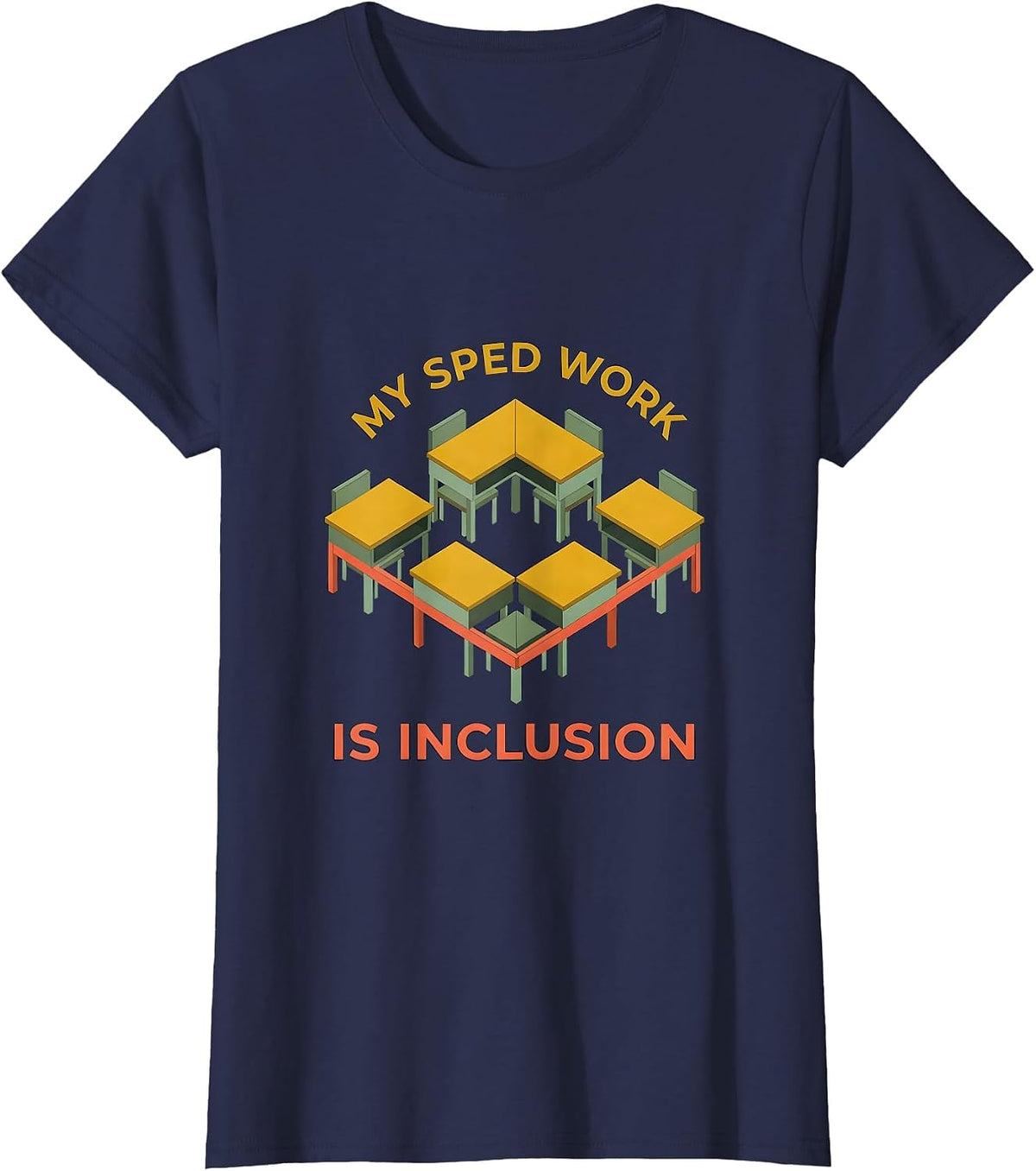 Women's My SPED Work Is Inclusion Inspirational Special Education T-Shirt - Navy Blue
