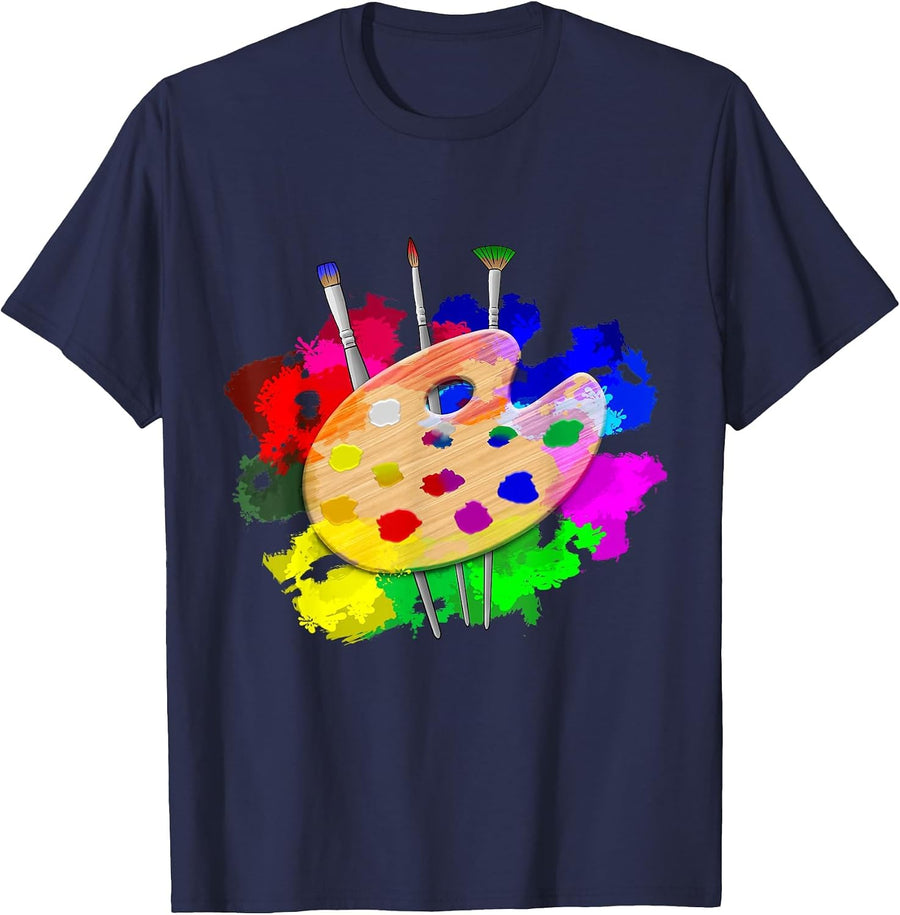 Artist Paint Palette and Brushes Art T-Shirt - Navy Blue