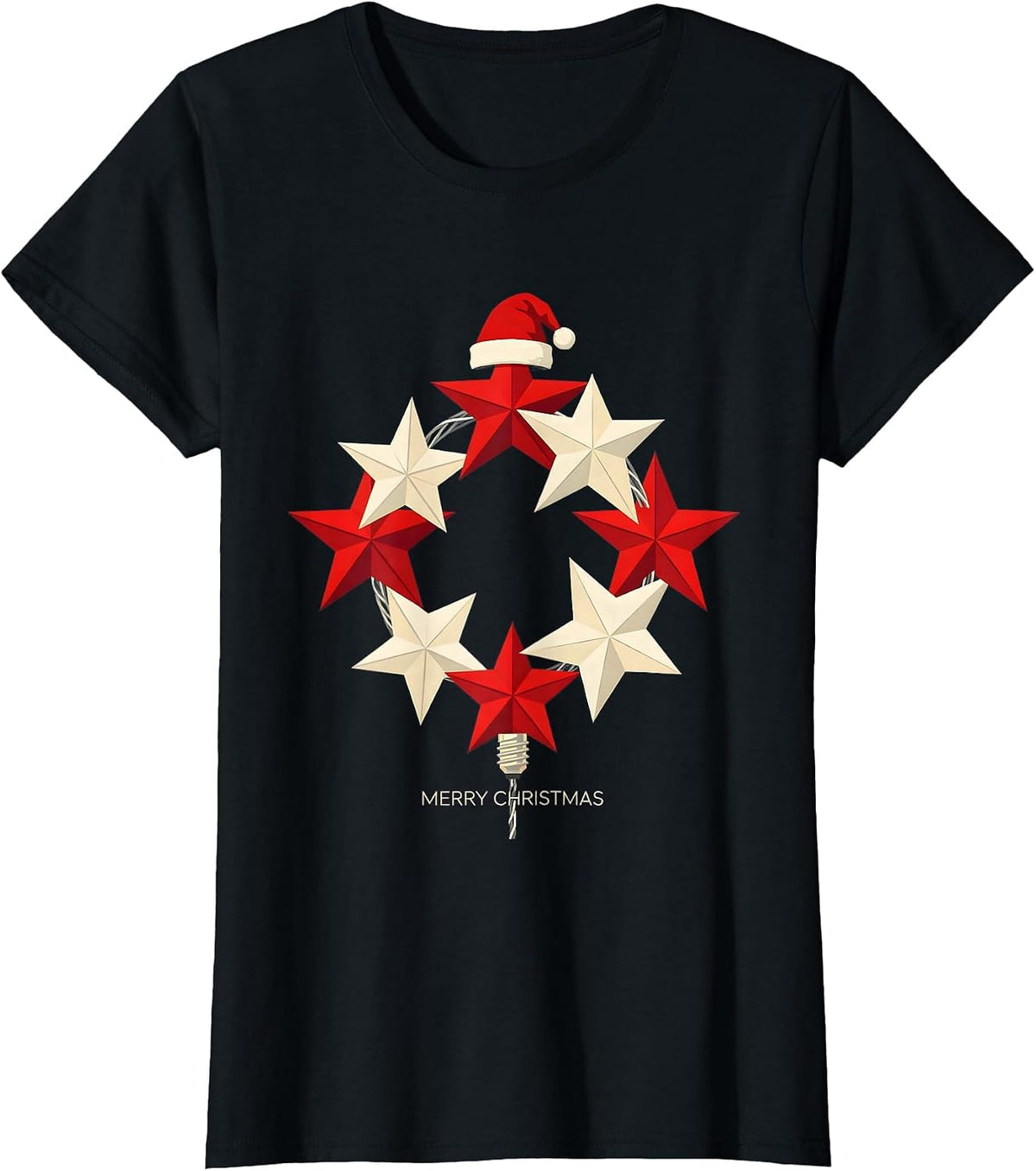 Merry Christmas Santa Hat Family Matching Holiday Pajama Set T-Shirt - Black