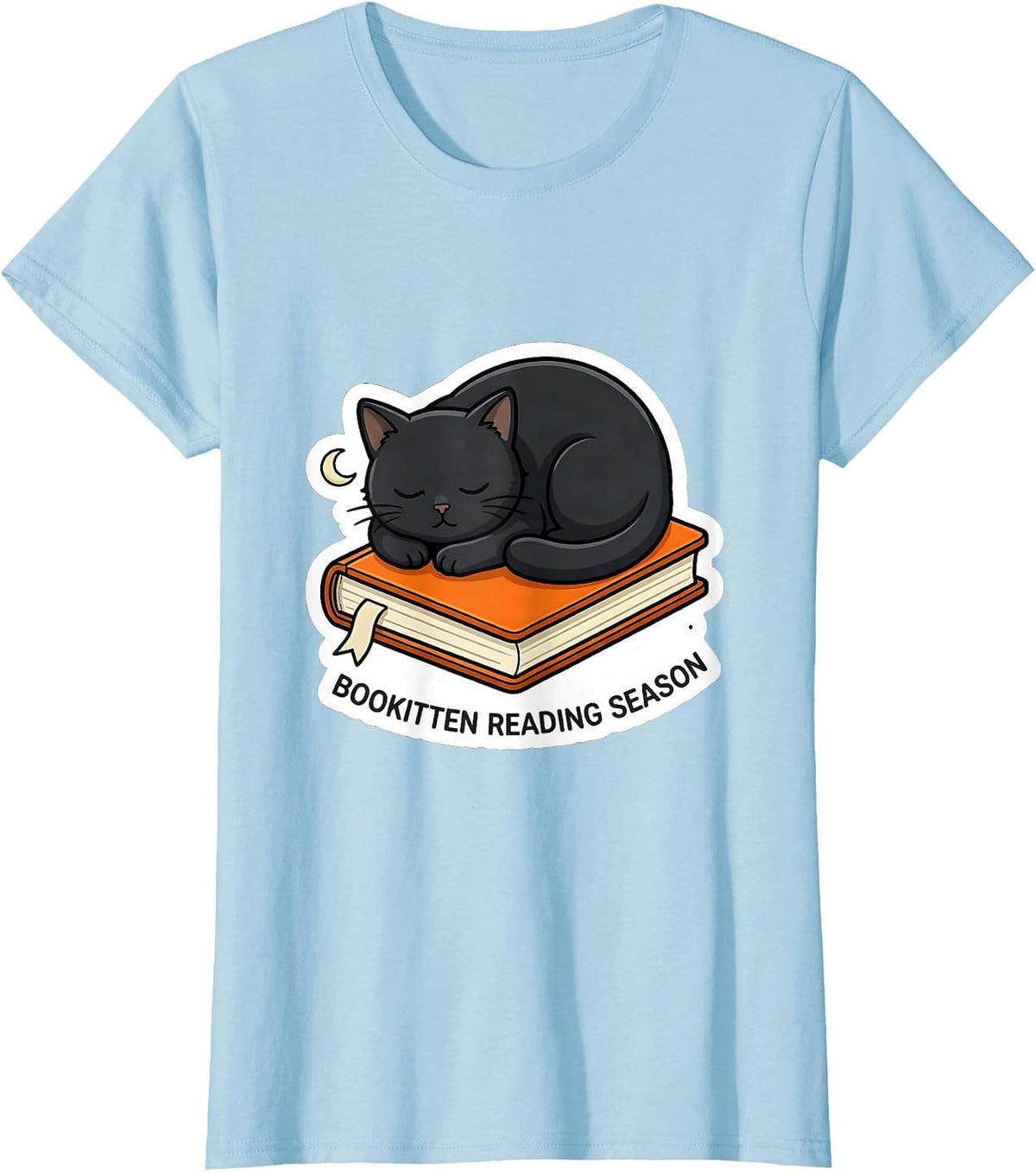 Women's Bookitten Reading Season Cute Teacher Book Lover Fall T-Shirt - Baby Blue