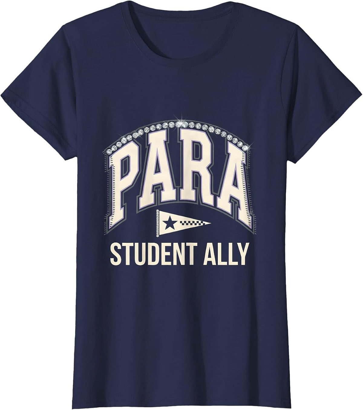 Women's Para Student Ally Sparkle Varsity Teacher's Aide T-Shirt - Navy Blue
