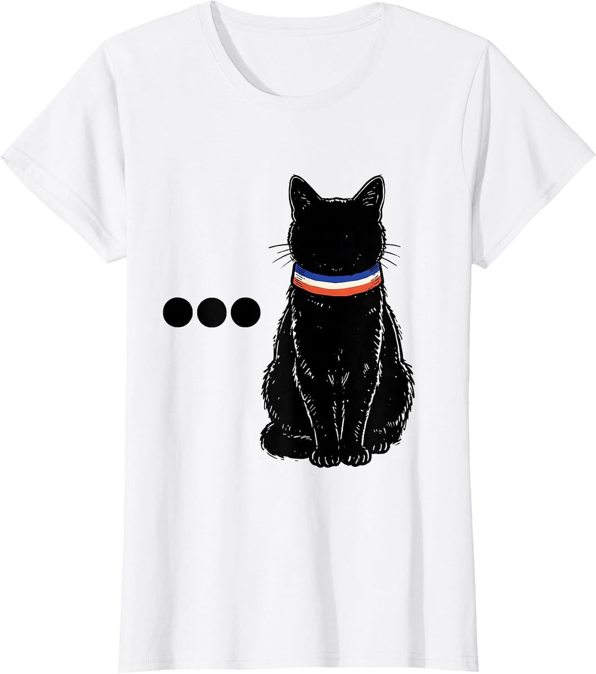 Women's Counting Dots Cat with Tricolour Collar French Cat Lover T-Shirt - White