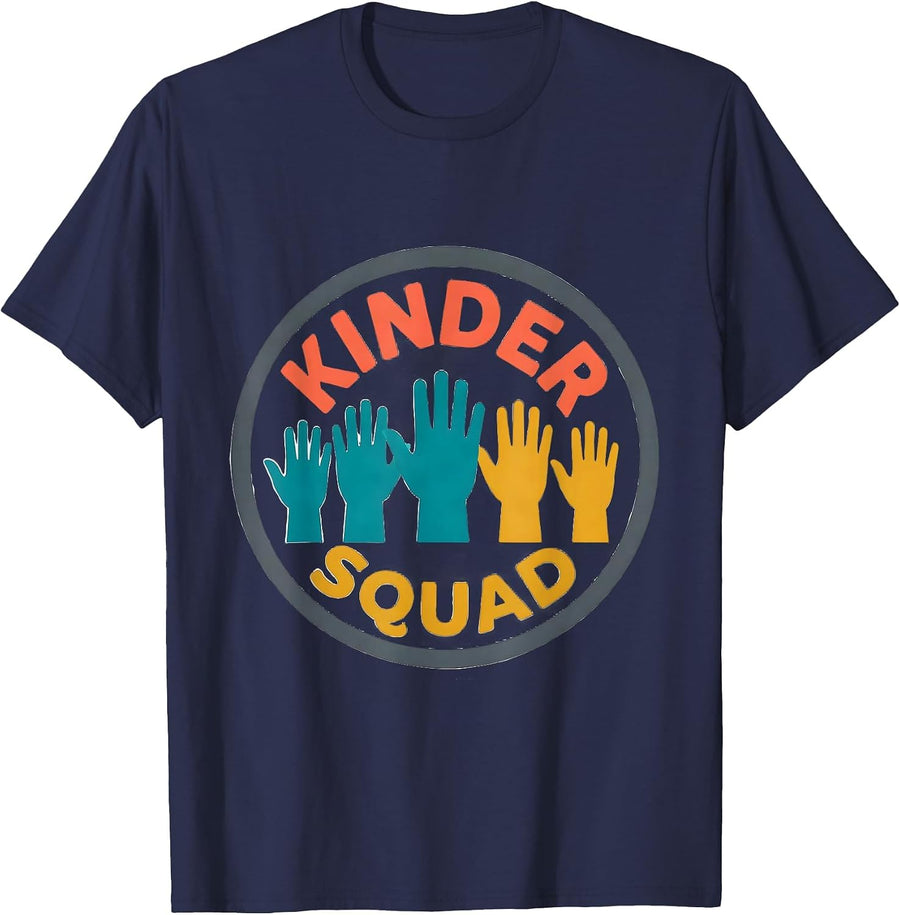 Kinder Squad Funny Preschool Teacher Back To School Crew T-Shirt - Navy Blue