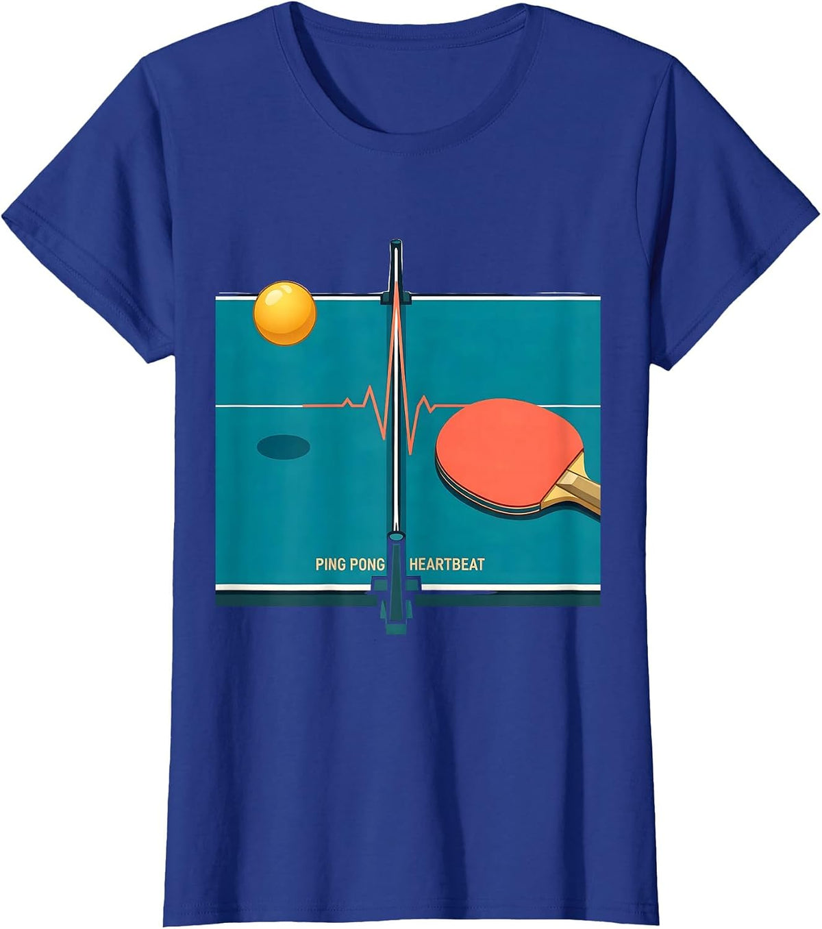 Women's Ping Pong Heartbeat Flat Vector Ping Pong Lover Humor T-Shirt - Royal Blue