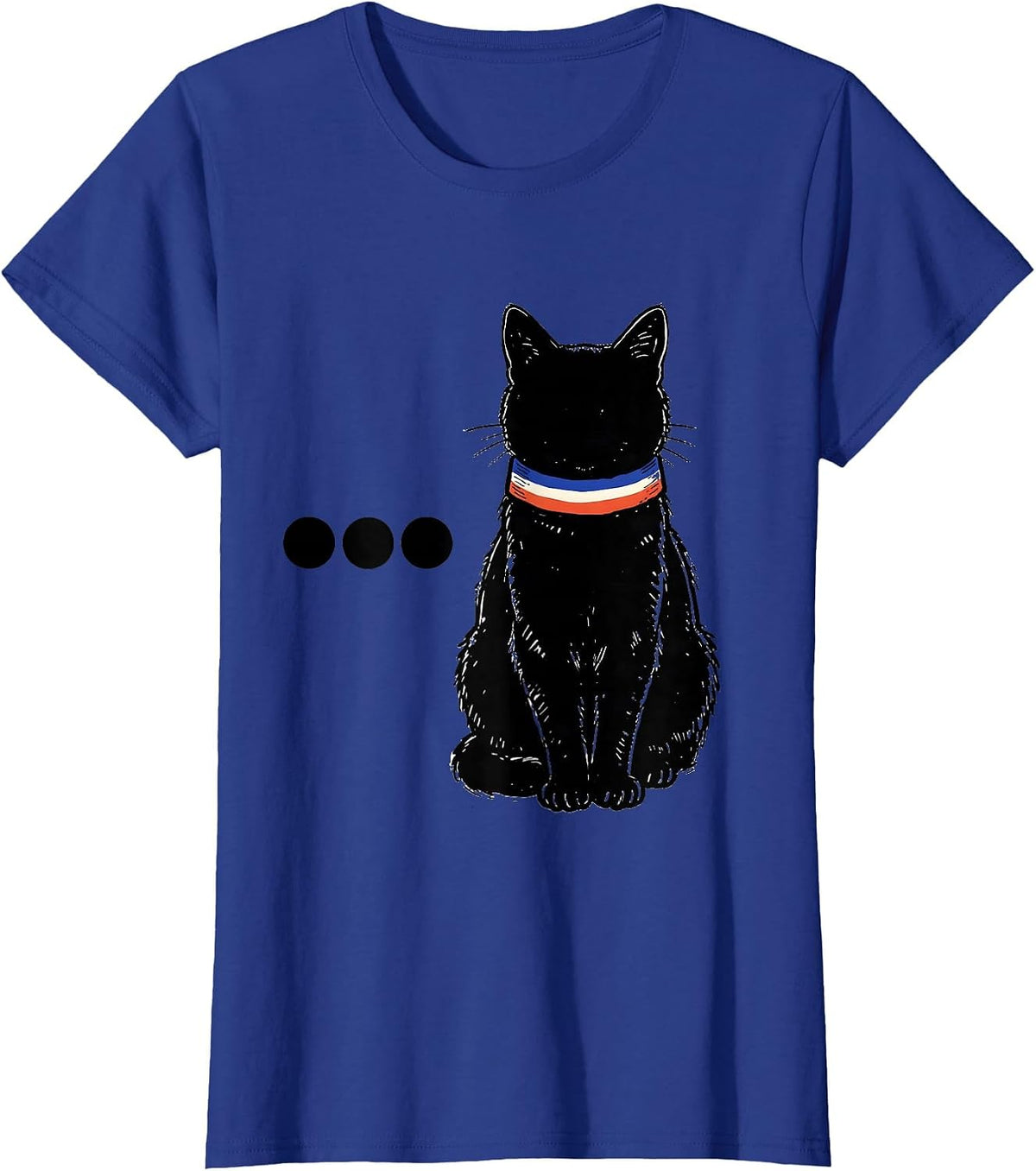 Women's Counting Dots Cat with Tricolour Collar French Cat Lover T-Shirt - Royal Blue