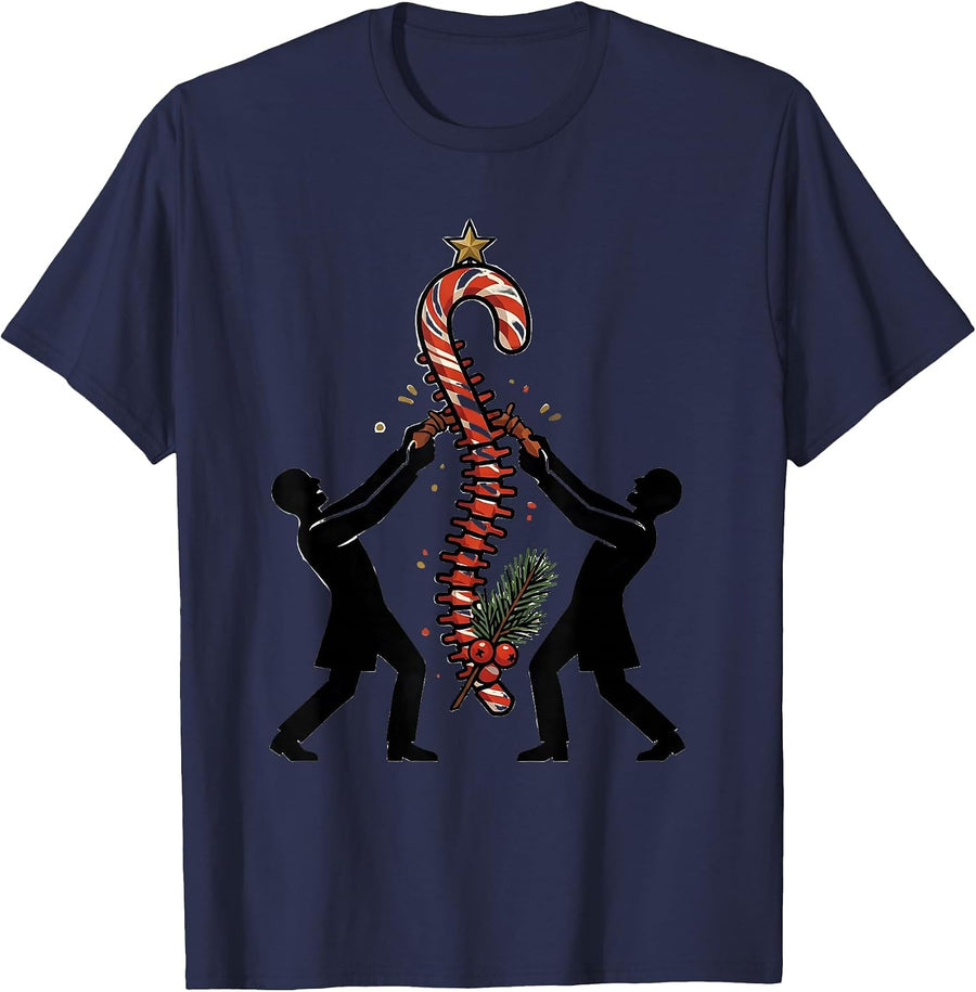 Chiropractor Spine Candy Cane Occupational Humor Christmas T-Shirt - Navy Blue
