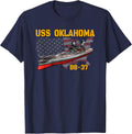 WW2 & WW1 Warship USS Oklahoma BB-37 Battleship Veterans Day T-Shirt - Navy Blue