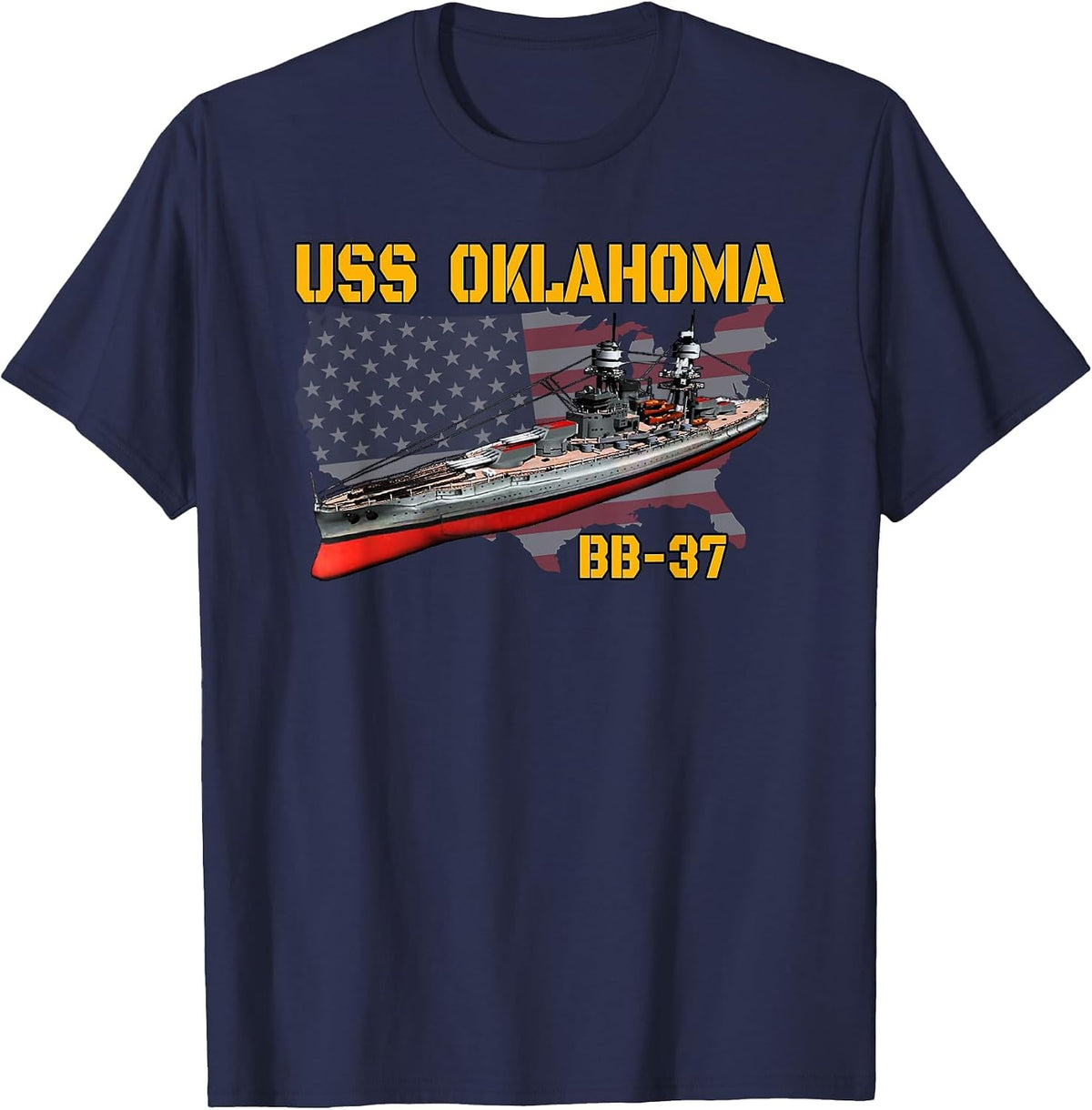 WW2 & WW1 Warship USS Oklahoma BB-37 Battleship Veterans Day T-Shirt - Navy Blue
