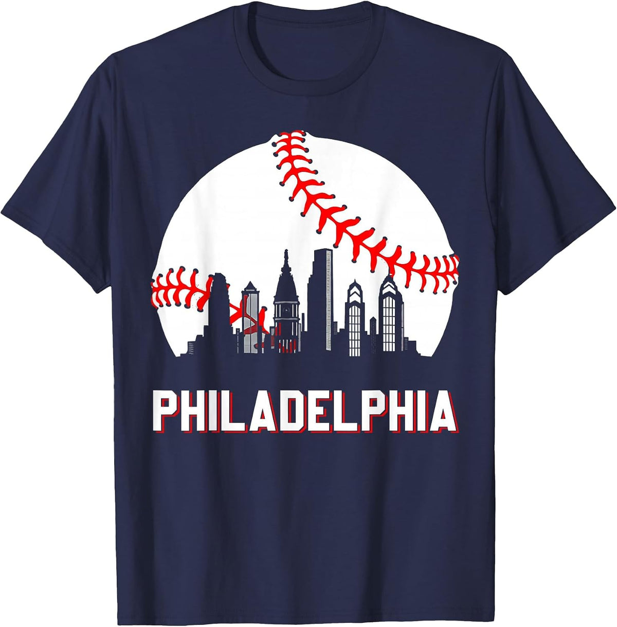 Vintage Distressed Philly Baseball Lovers T-Shirt - Navy Blue