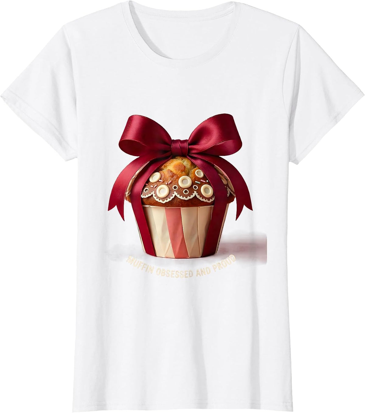 Women's Muffin Obsessed and Proud Funny Baking Design T-Shirt - White