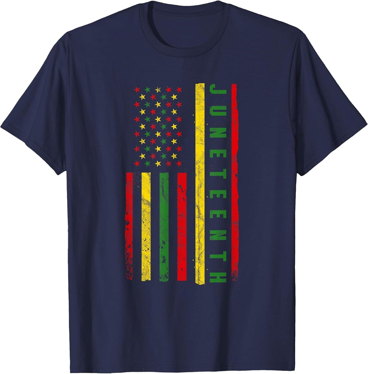 Juneteenth American Flag Emancipation Melanin Black T-Shirt - Navy Blue