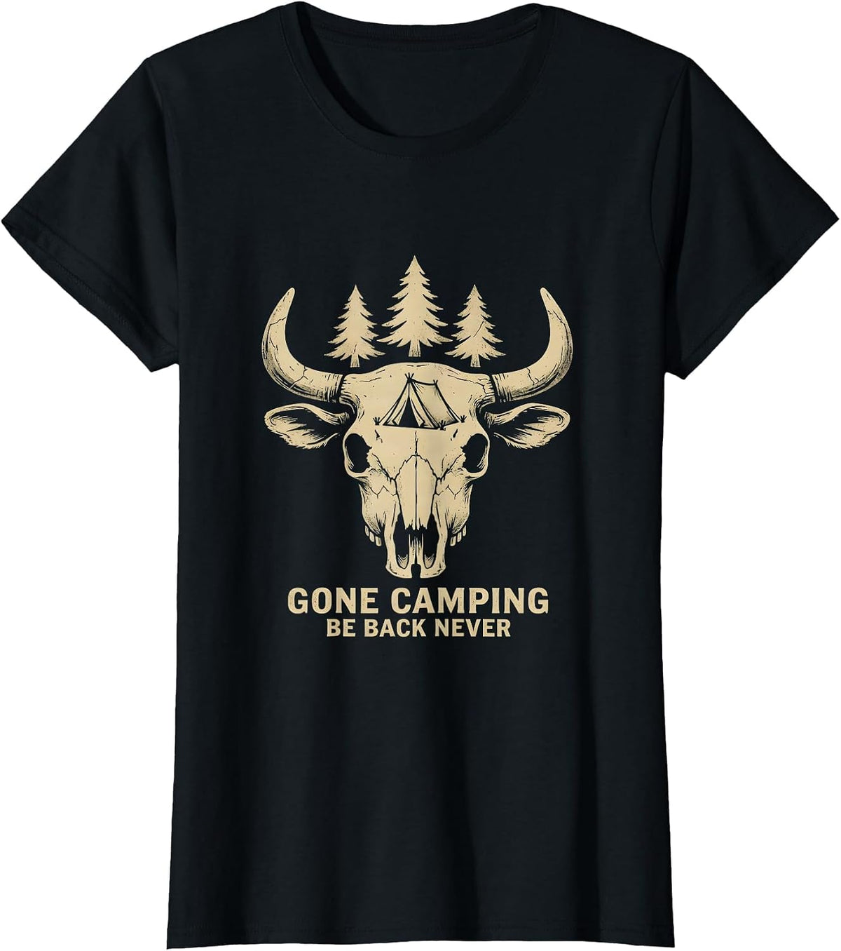 Women's Gone Camping Be Back Never Funny Outdoors Design T-Shirt - Black