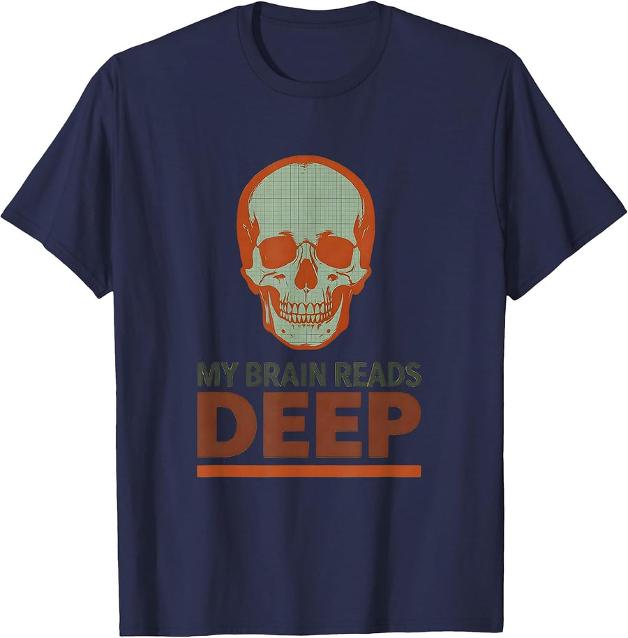 My Brain Reads Deep Funny Dyslexia Awareness Month Teacher T-Shirt - Navy Blue