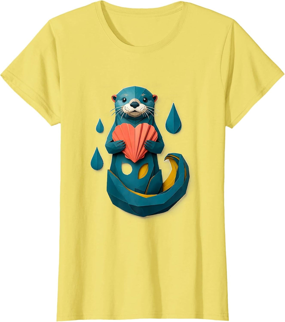 Cheerful Sea Otter Paper Cutout Otter Lover Gift T-Shirt - Lemon Yellow