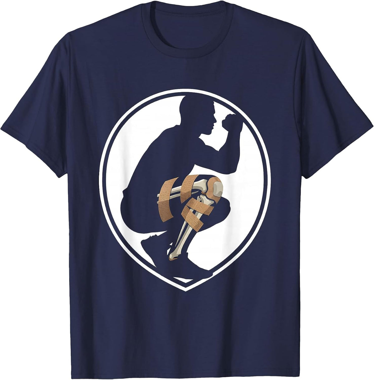 Men's Physical Therapy Wrapped Knee Weightlifter Graphic T-Shirt - Navy Blue