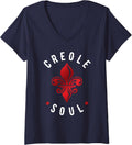 Women's New Orleans Slang or Nola for Creole Soul V-Neck T-Shirt - Navy Blue