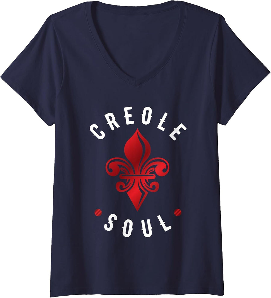 Women's New Orleans Slang or Nola for Creole Soul V-Neck T-Shirt - Navy Blue