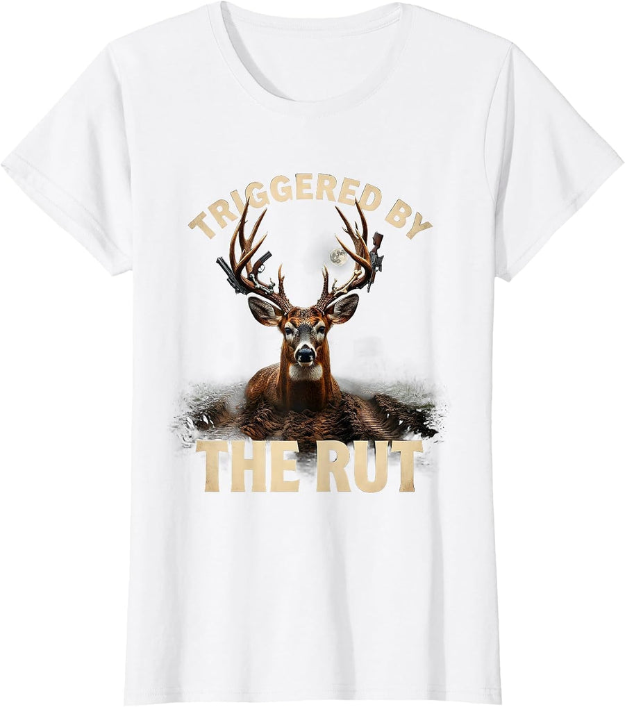 Women's Triggered by the Rut Deer Hunting Design T-Shirt - White