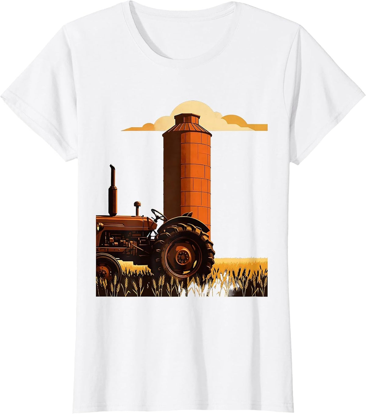 Nebraska Vintage Tractor and Grain Silo Illustration T-Shirt - White