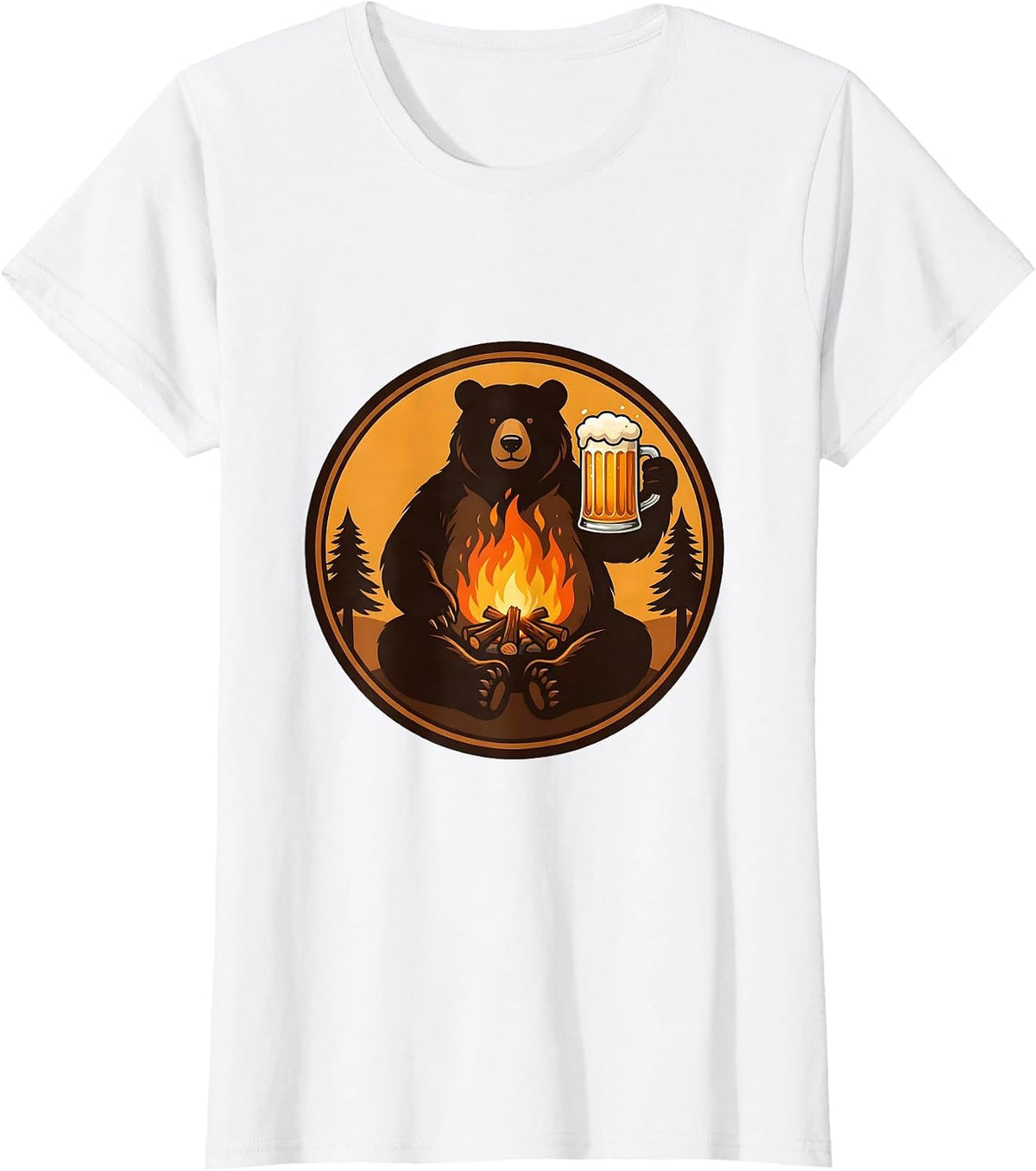 Bear Drinking Beer Campfire Funny Outdoor Humor T-Shirt - White