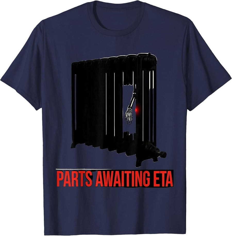 Parts Awaiting ETA Funny Mechanic Skeleton Auto Repair T-Shirt - Navy Blue