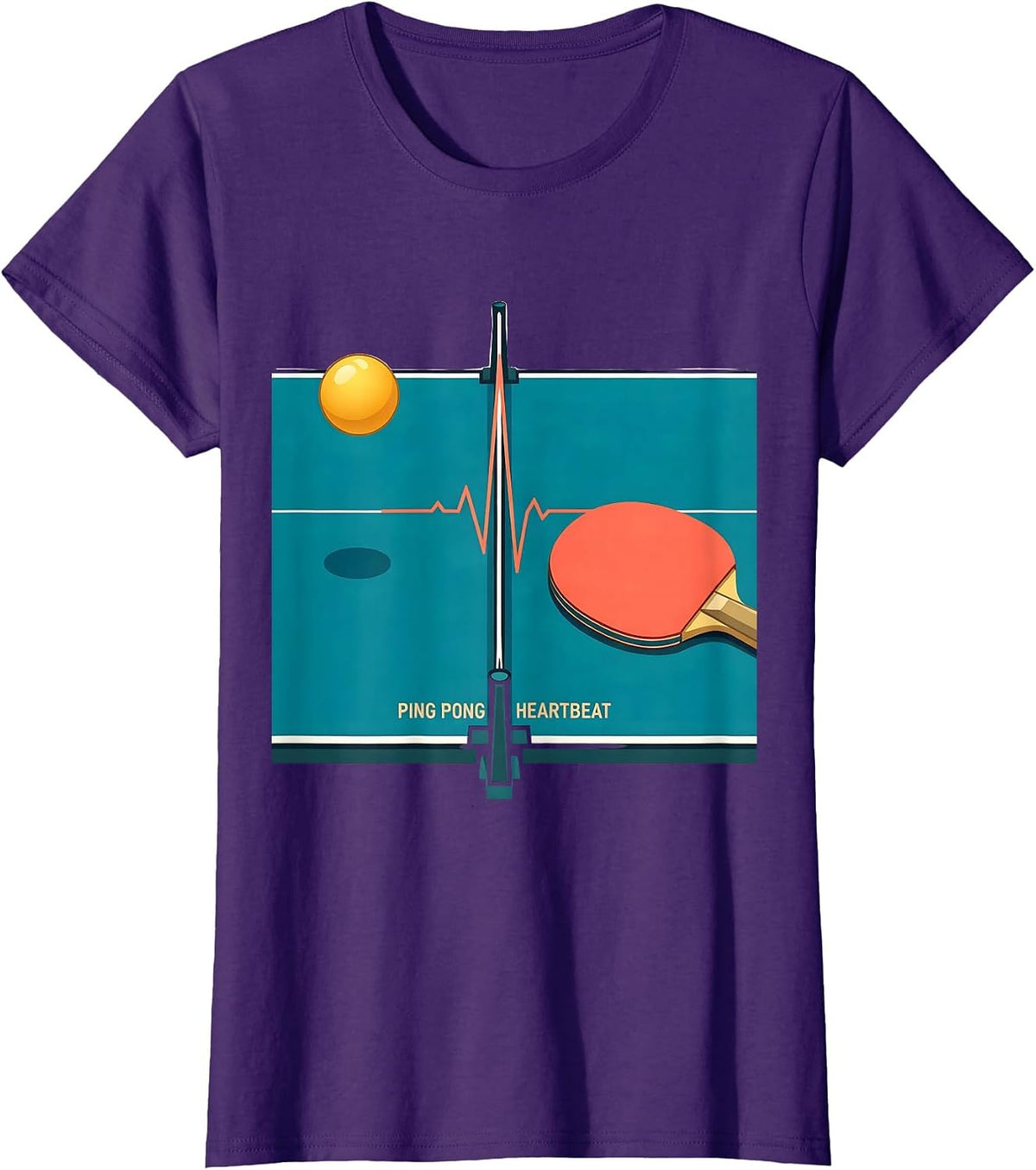 Women's Ping Pong Heartbeat Flat Vector Ping Pong Lover Humor T-Shirt - Purple