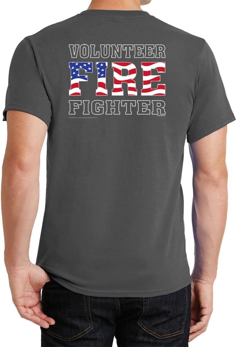 Buy Cool Shirts Volunteer Firefighter US Flag T-Shirt Front and Back - Charcoal