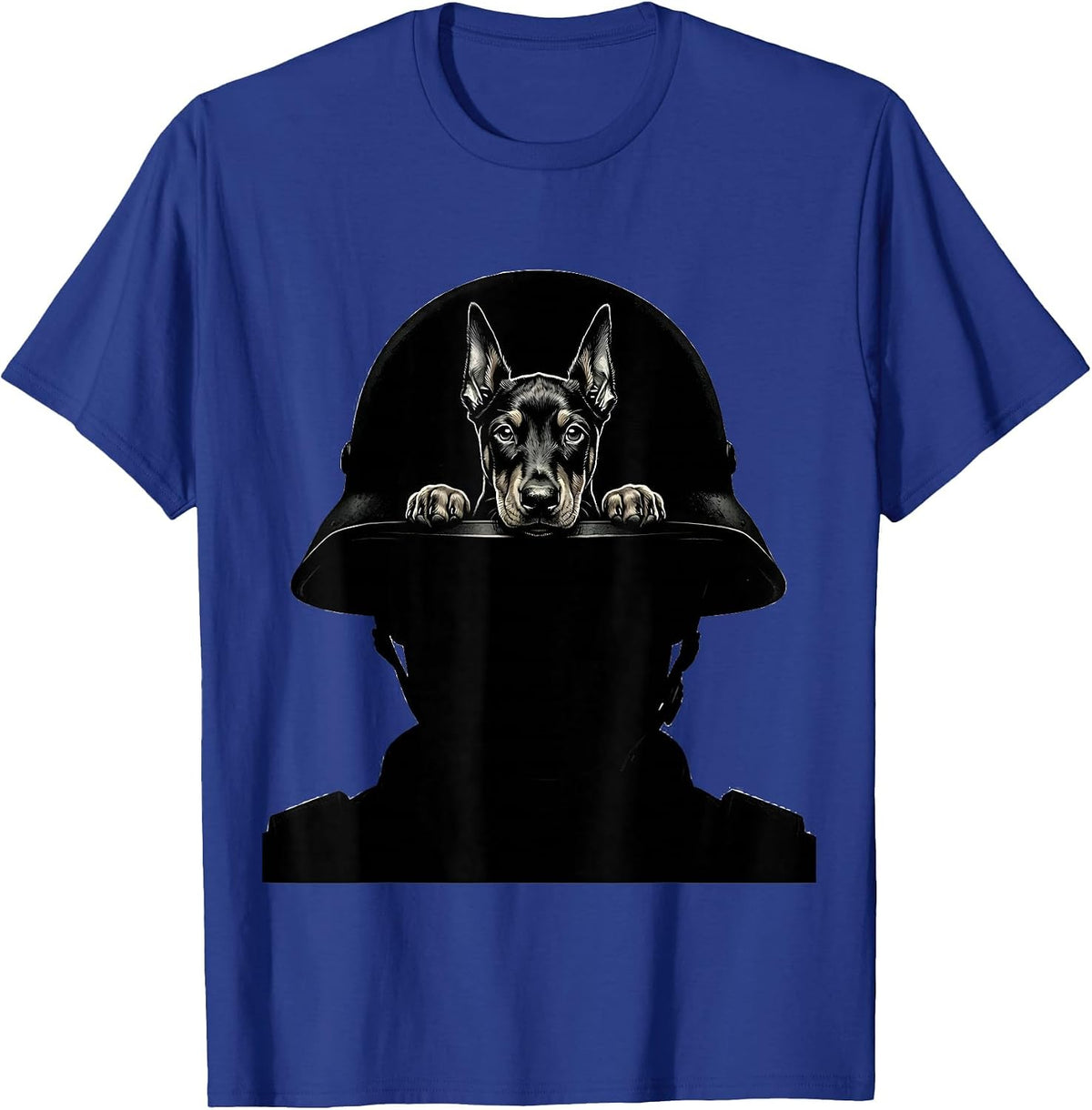 Men's Doberman Pup in Oversized Helmet Graphic T-Shirt - Royal Blue