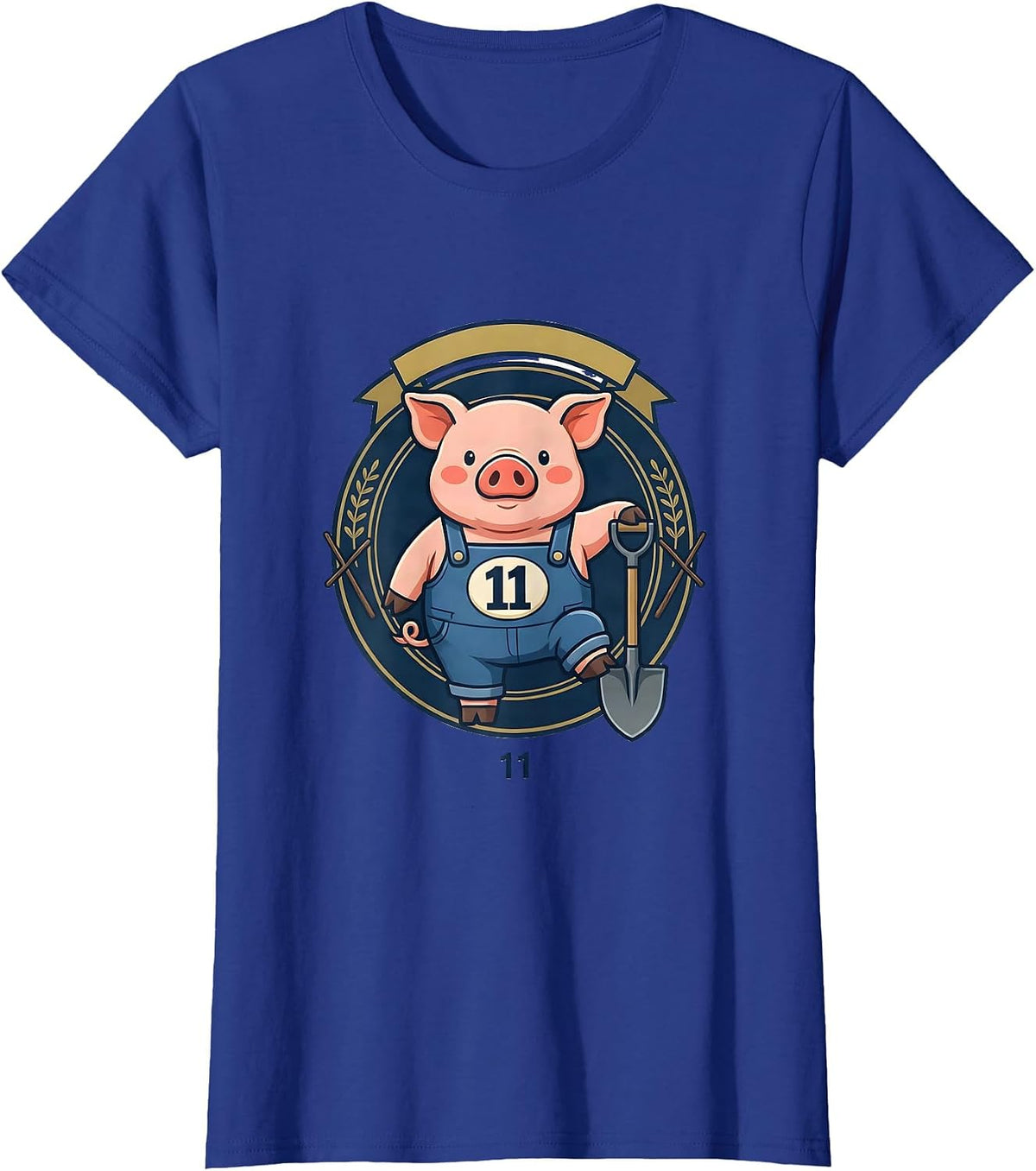 Women's 11 Cute Chibi Pig Emblem Halloween Costume Humor T-Shirt - Royal Blue