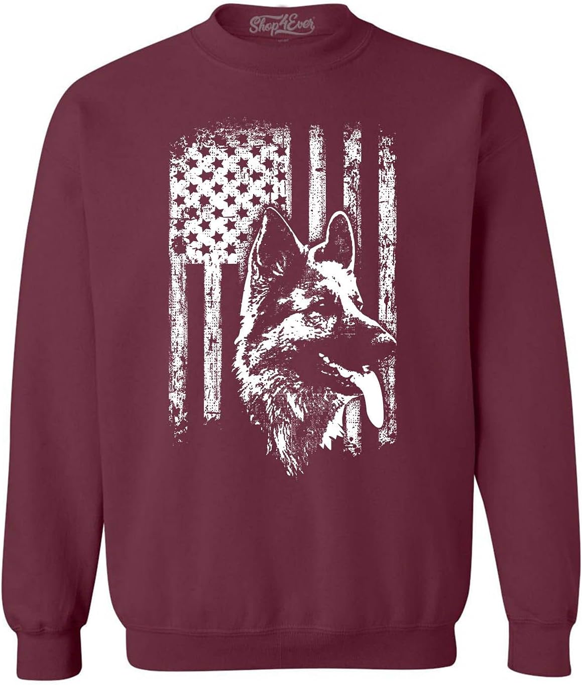 shop4ever German Shepherd American Flag Crewneck Sweatshirt - Maroon